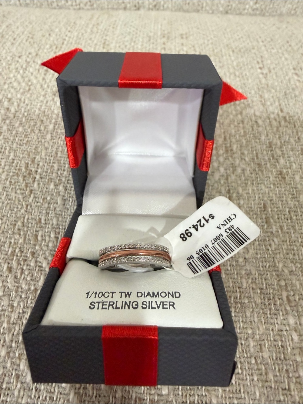 Natural Diamond Crossover Ring 1/10 CT TW 14K Rose Gold & Sterling Silver Size 7